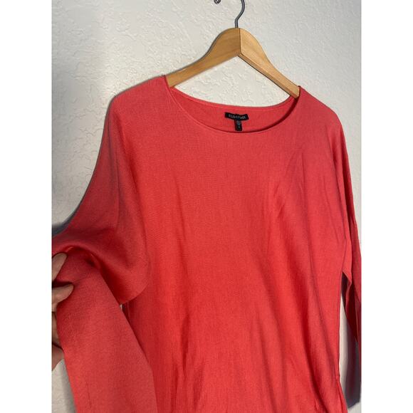 Eileen Fisher 100% Merino Wool Sweater Tunic Top Coral Orange Oversized Fall - Picture 3 of 7